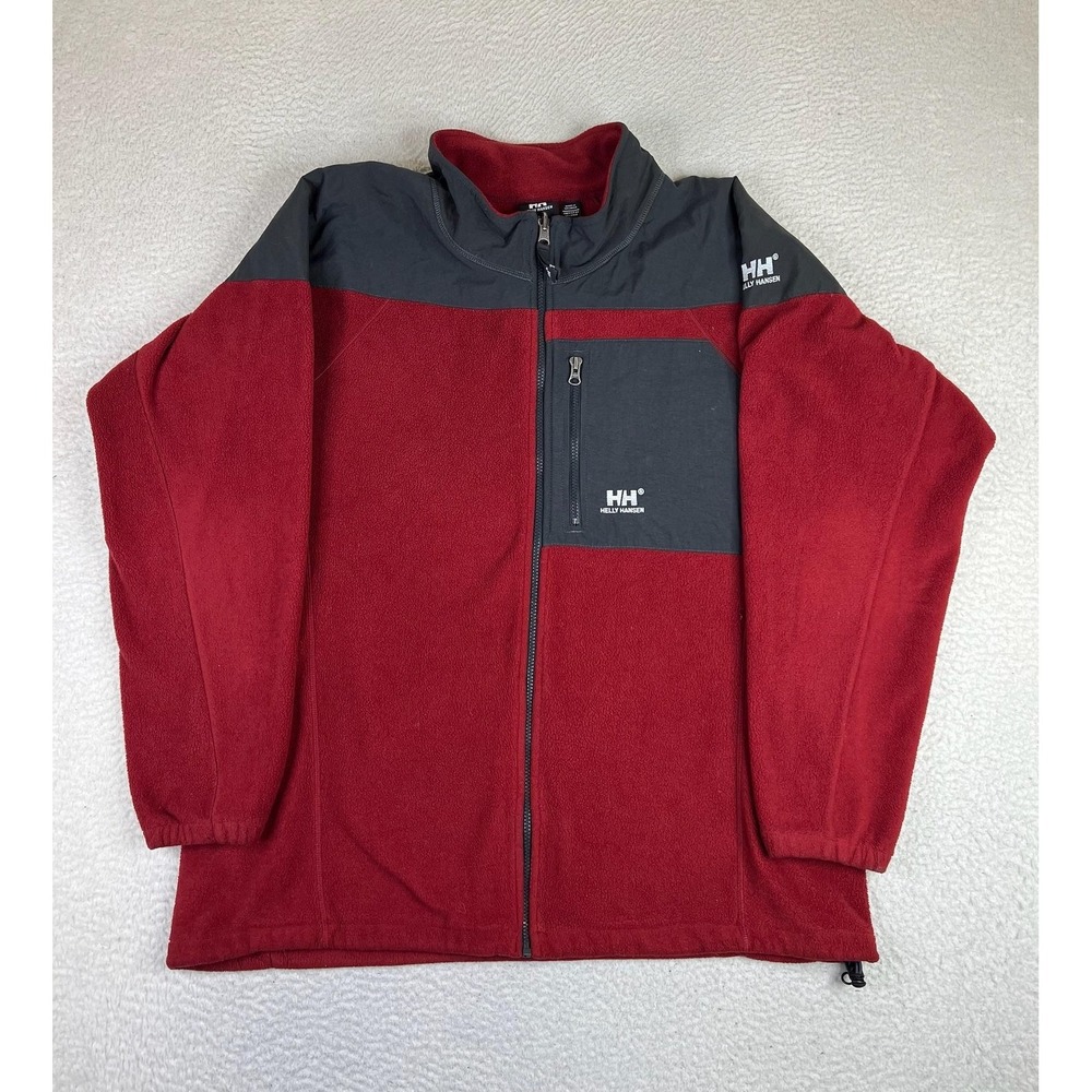 Helly Hansen Jacket Mens XL Red Gray Fleece Full Zip Colorblock Hiking Outdoor